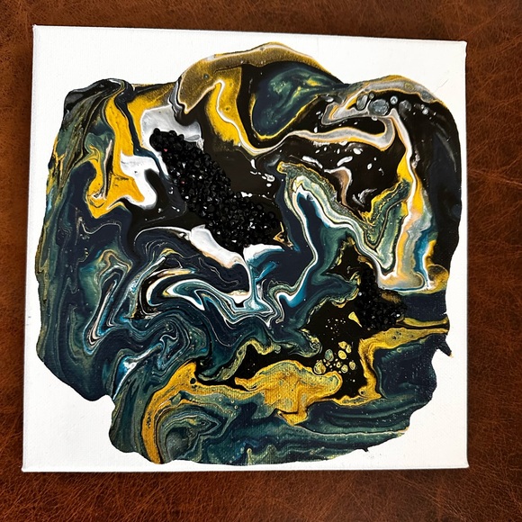 Hand made original shades of blue, gold,black abstract acrylic decor painting… - Picture 3 of 11